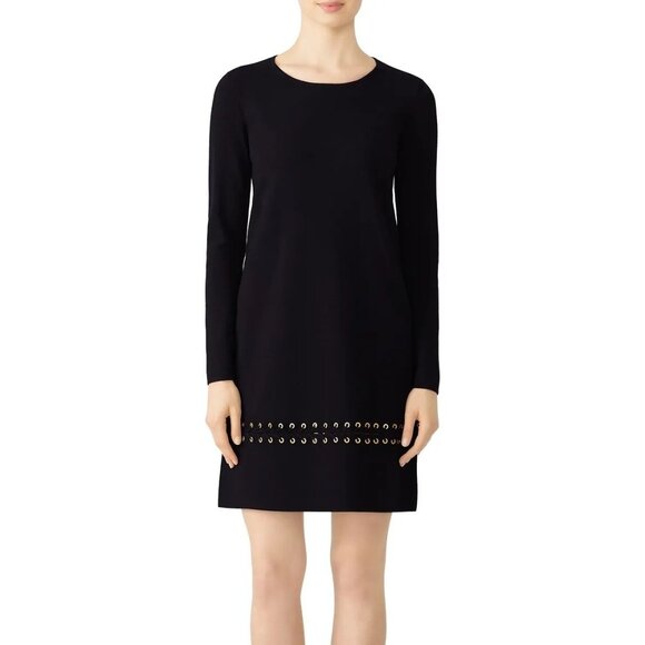 Tory Burch Size S Navy Wool Blend Harley Shift Sweater Dress With Gold Grommet - Picture 1 of 14